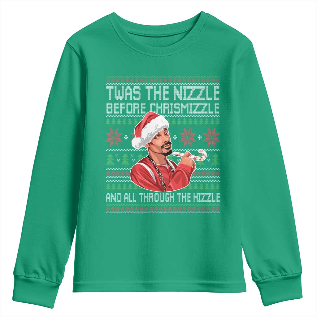 Funny Christmas Hip Hop Rap Gang Youth Sweatshirt Twas The Nizzle Before Chrismizzle And All Through The Hizzle TS11 Irish Green Print Your Wear