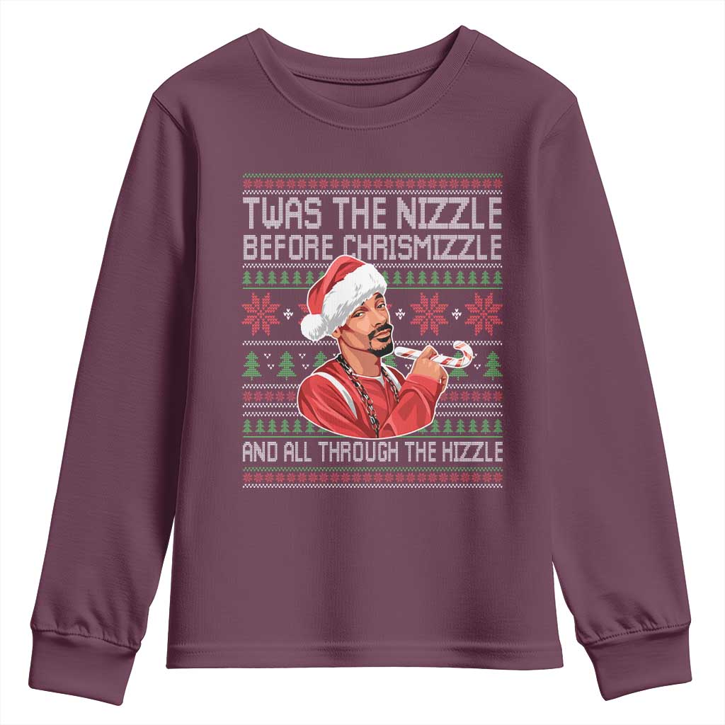 Funny Christmas Hip Hop Rap Gang Youth Sweatshirt Twas The Nizzle Before Chrismizzle And All Through The Hizzle TS11 Maroon Print Your Wear