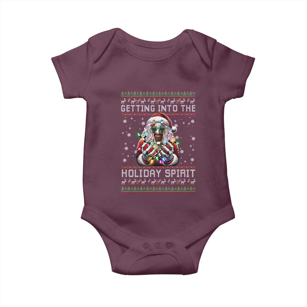 Funny Terrifier Christmas Santa Baby Onesie Getting Into The Holiday Spirit Horror Movie TS11 Maroon Print Your Wear