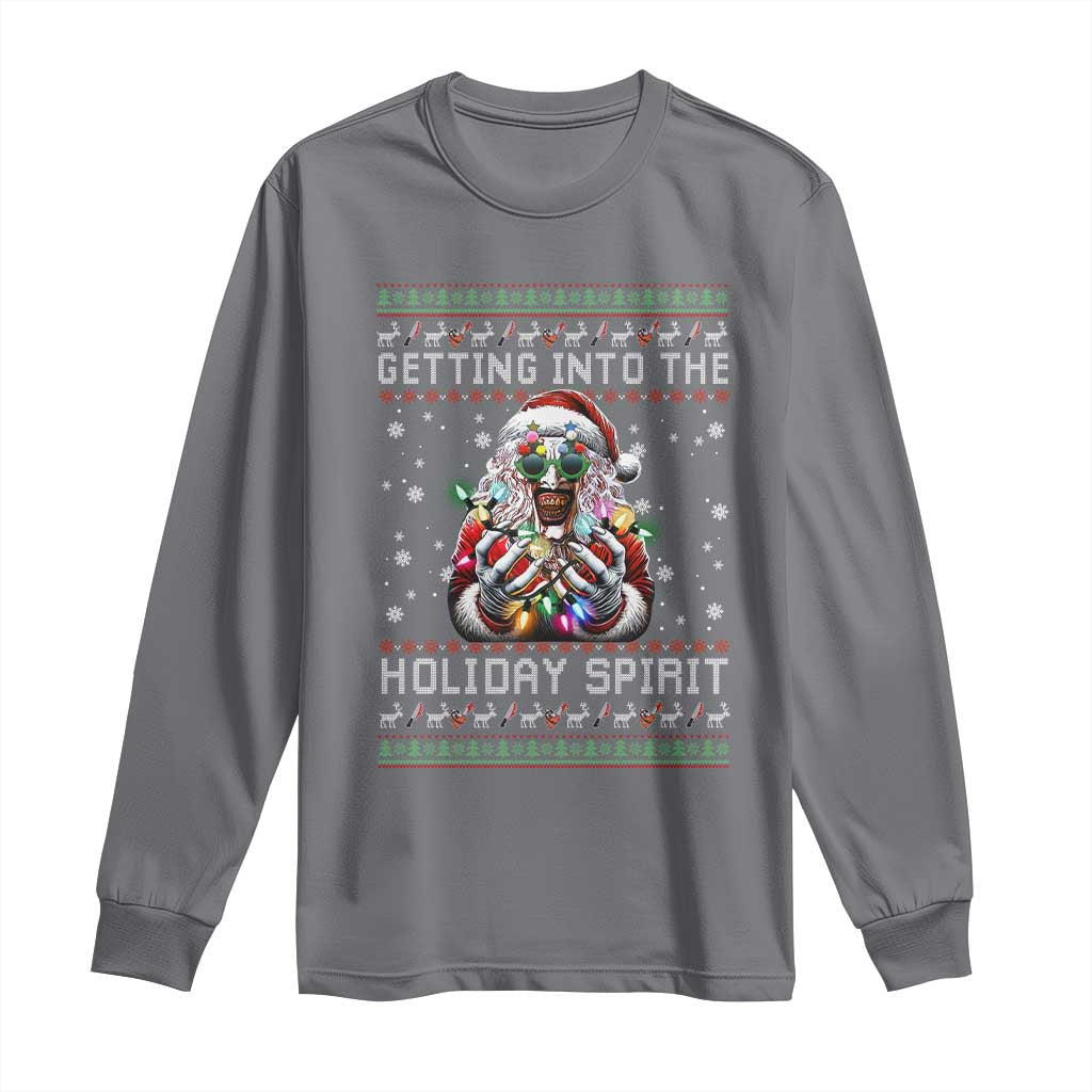Funny Terrifier Christmas Santa Long Sleeve Shirt Getting Into The Holiday Spirit Horror Movie TS11 Charcoal Print Your Wear