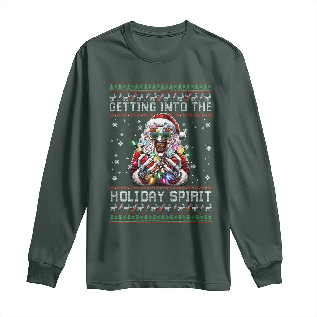 Funny Terrifier Christmas Santa Long Sleeve Shirt Getting Into The Holiday Spirit Horror Movie TS11 Dark Forest Green Print Your Wear