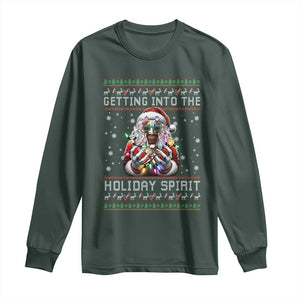 Funny Terrifier Christmas Santa Long Sleeve Shirt Getting Into The Holiday Spirit Horror Movie TS11 Dark Forest Green Print Your Wear