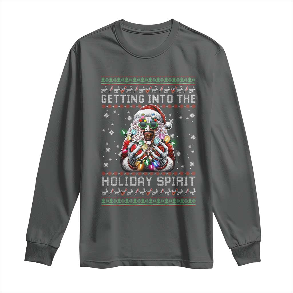 Funny Terrifier Christmas Santa Long Sleeve Shirt Getting Into The Holiday Spirit Horror Movie TS11 Dark Heather Print Your Wear