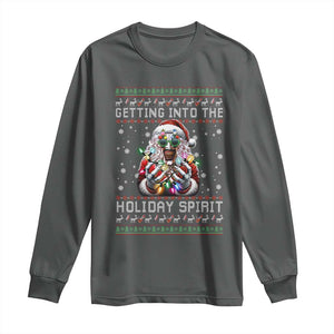 Funny Terrifier Christmas Santa Long Sleeve Shirt Getting Into The Holiday Spirit Horror Movie TS11 Dark Heather Print Your Wear