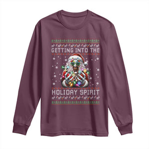 Funny Terrifier Christmas Santa Long Sleeve Shirt Getting Into The Holiday Spirit Horror Movie TS11 Maroon Print Your Wear