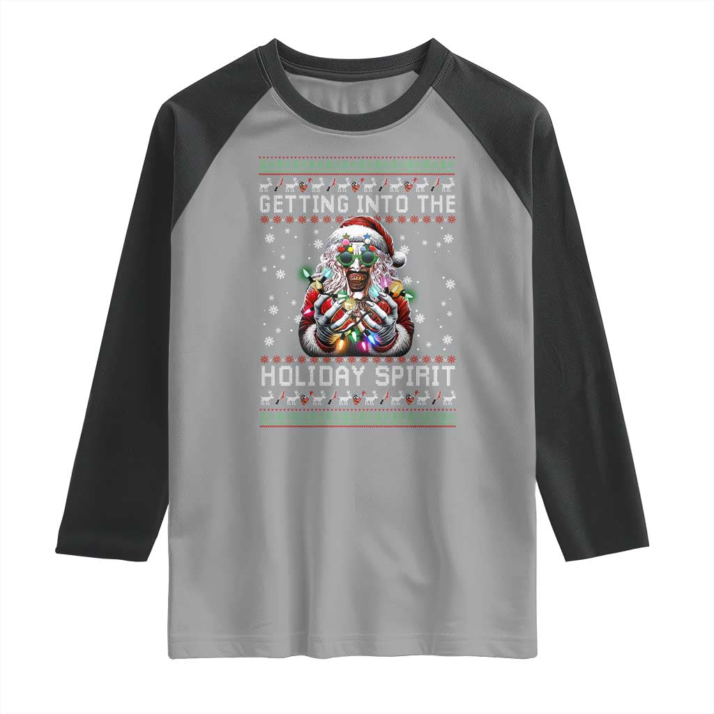 Funny Terrifier Christmas Santa Raglan Shirt Getting Into The Holiday Spirit Horror Movie TS11 Sport Gray Black Print Your Wear