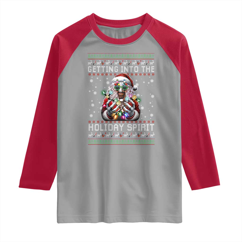 Funny Terrifier Christmas Santa Raglan Shirt Getting Into The Holiday Spirit Horror Movie TS11 Sport Gray Red Print Your Wear