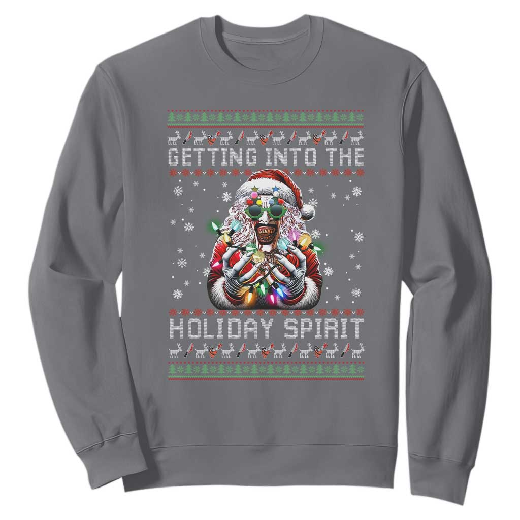 Funny Terrifier Christmas Santa Sweatshirt Getting Into The Holiday Spirit Horror Movie TS11 Charcoal Print Your Wear
