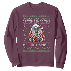 Funny Terrifier Christmas Santa Sweatshirt Getting Into The Holiday Spirit Horror Movie TS11 Maroon Print Your Wear