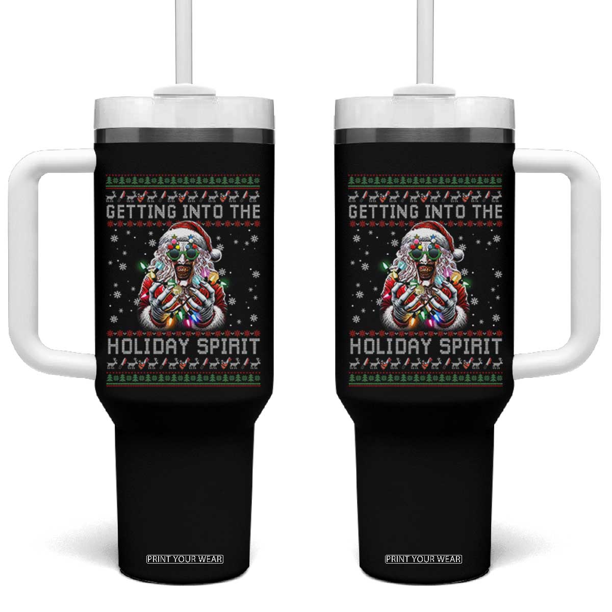Funny Terrifier Christmas Santa Tumbler With Handle Getting Into The Holiday Spirit Horror Movie TS11 One Size: 40 oz Black Print Your Wear