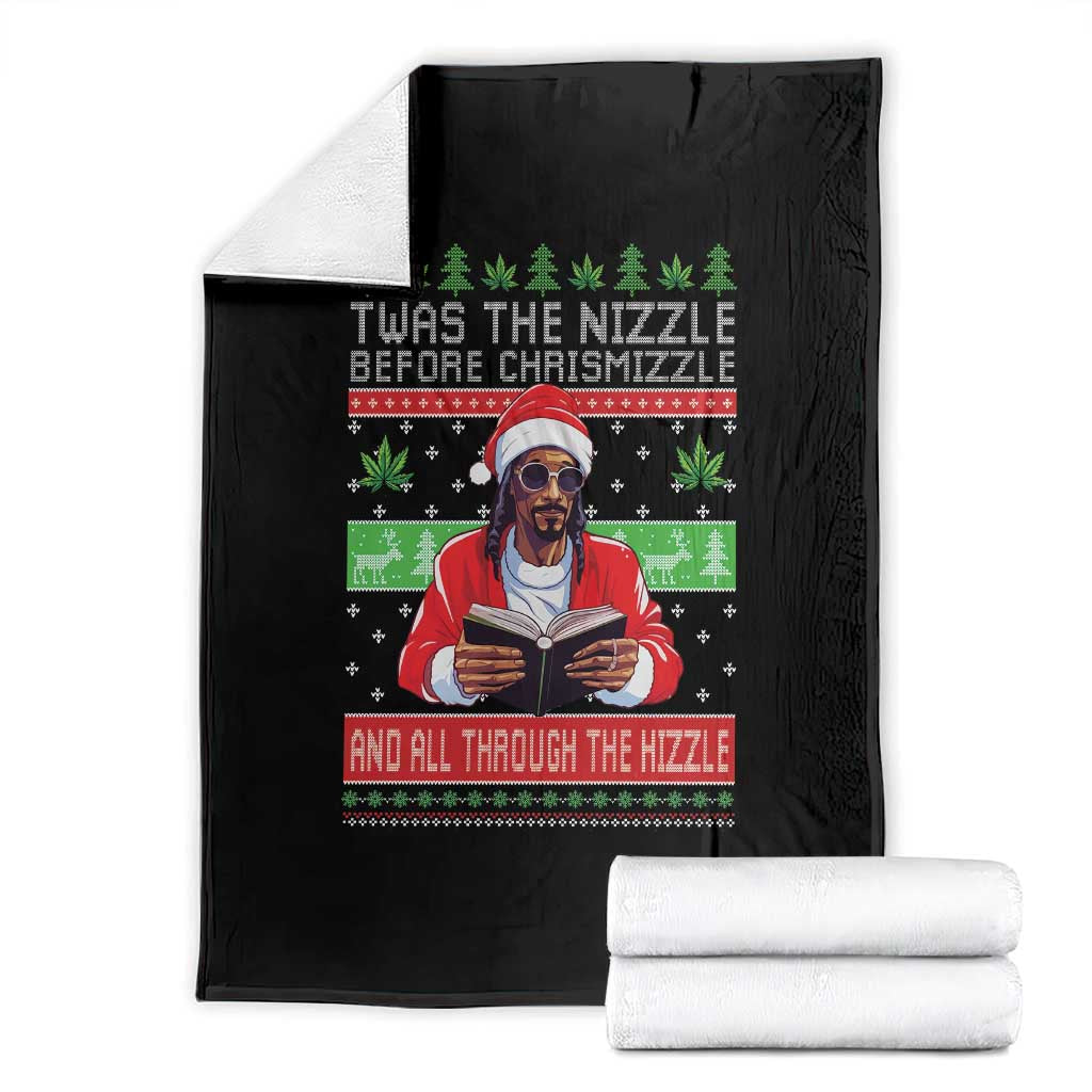 Funny Christmas Hip Hop Rap Gang Throw Blanket Twas The Nizzle Before Chrismizzle And All Through The Hizzle Weed TS11 Black Print Your Wear