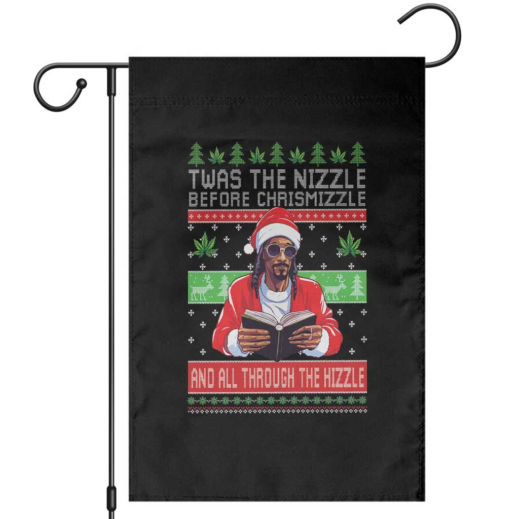 Funny Christmas Hip Hop Rap Gang Garden Flag Twas The Nizzle Before Chrismizzle And All Through The Hizzle Weed TS11 Black Print Your Wear