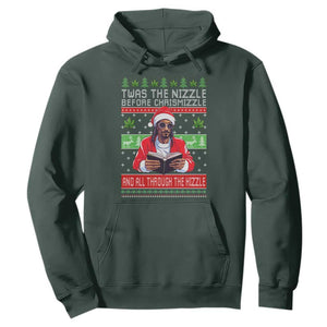 Funny Christmas Hip Hop Rap Gang Hoodie Twas The Nizzle Before Chrismizzle And All Through The Hizzle Weed TS11 Dark Forest Green Print Your Wear