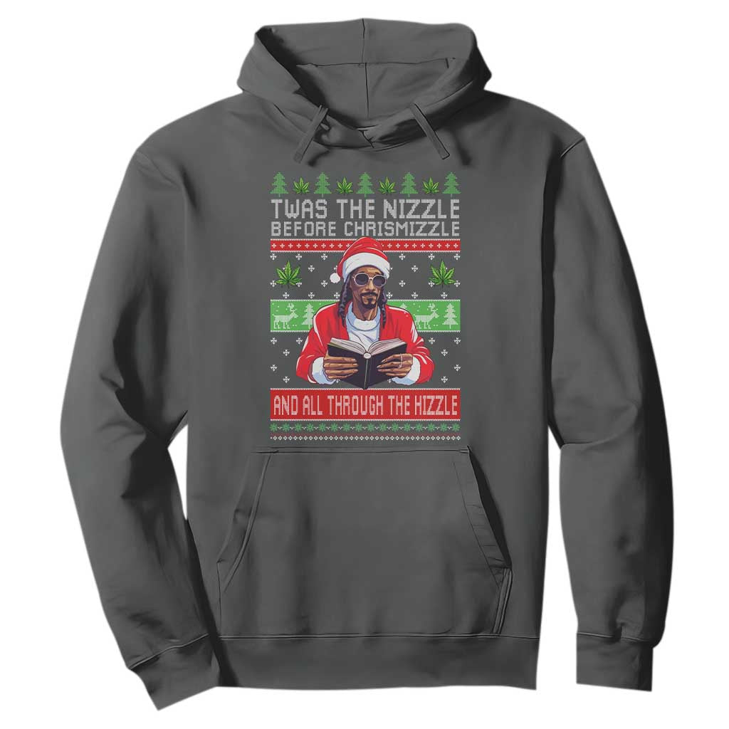 Funny Christmas Hip Hop Rap Gang Hoodie Twas The Nizzle Before Chrismizzle And All Through The Hizzle Weed TS11 Dark Heather Print Your Wear