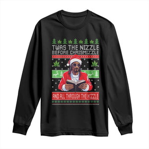 Funny Christmas Hip Hop Rap Gang Long Sleeve Shirt Twas The Nizzle Before Chrismizzle And All Through The Hizzle Weed TS11 Black Print Your Wear