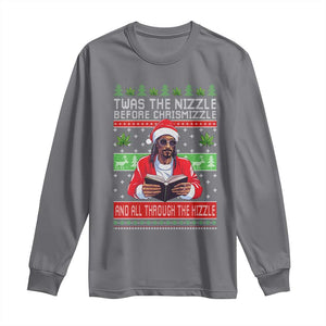 Funny Christmas Hip Hop Rap Gang Long Sleeve Shirt Twas The Nizzle Before Chrismizzle And All Through The Hizzle Weed TS11 Charcoal Print Your Wear