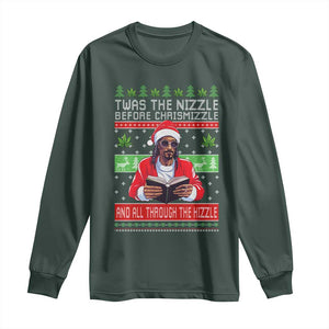 Funny Christmas Hip Hop Rap Gang Long Sleeve Shirt Twas The Nizzle Before Chrismizzle And All Through The Hizzle Weed TS11 Dark Forest Green Print Your Wear