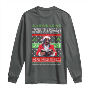 Funny Christmas Hip Hop Rap Gang Long Sleeve Shirt Twas The Nizzle Before Chrismizzle And All Through The Hizzle Weed TS11 Dark Heather Print Your Wear