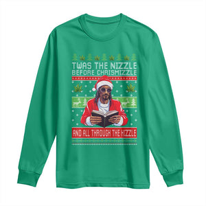 Funny Christmas Hip Hop Rap Gang Long Sleeve Shirt Twas The Nizzle Before Chrismizzle And All Through The Hizzle Weed TS11 Irish Green Print Your Wear