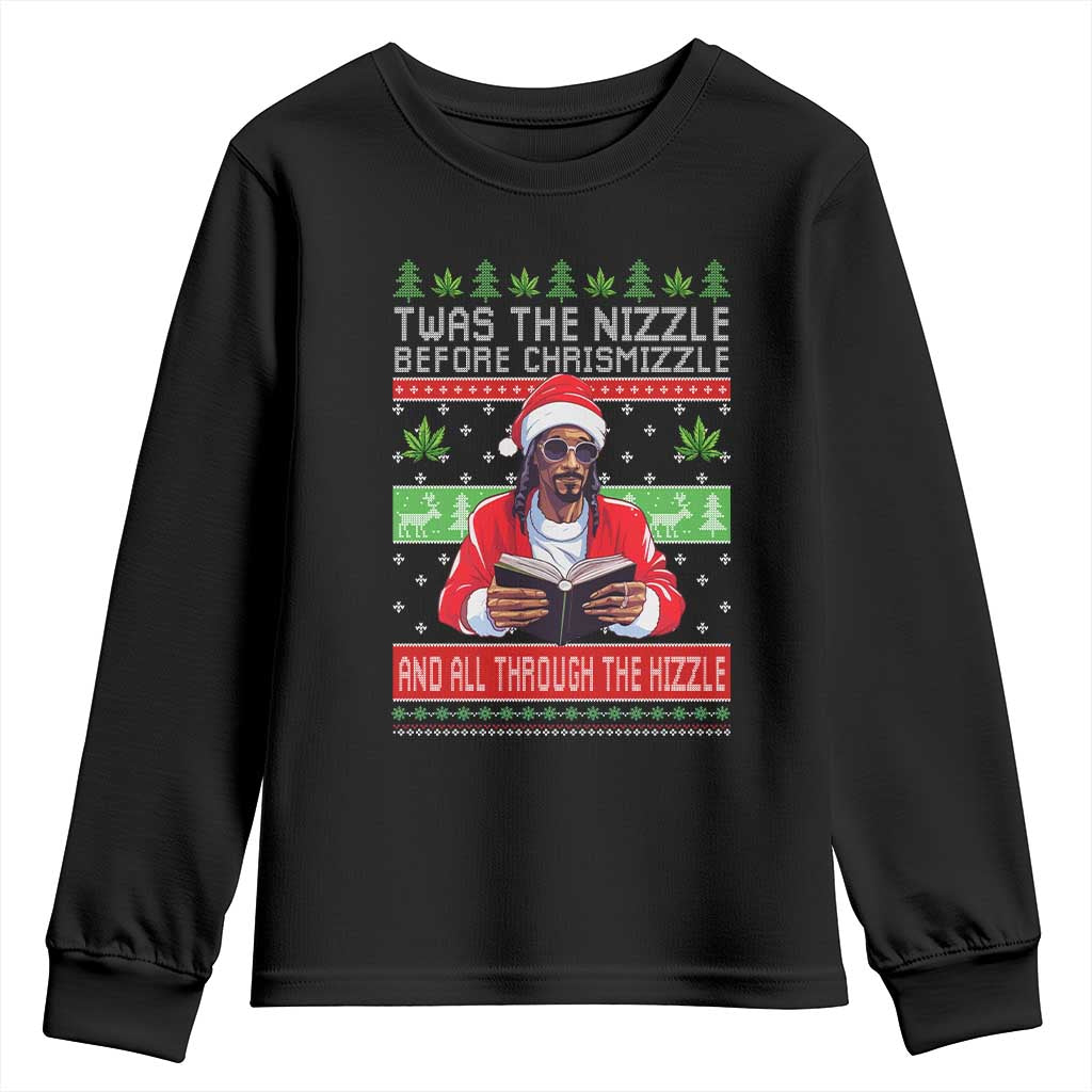 Funny Christmas Hip Hop Rap Gang Youth Sweatshirt Twas The Nizzle Before Chrismizzle And All Through The Hizzle Weed TS11 Black Print Your Wear