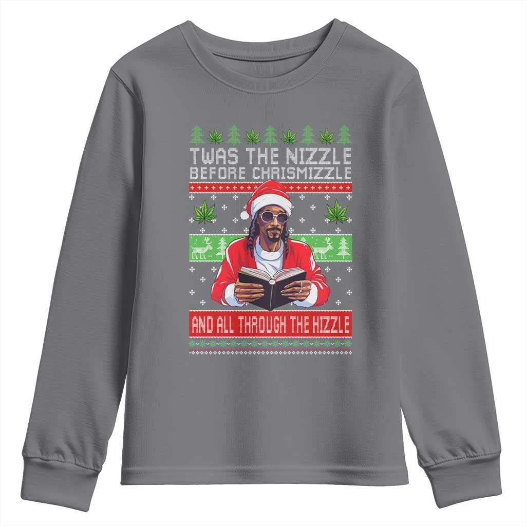 Funny Christmas Hip Hop Rap Gang Youth Sweatshirt Twas The Nizzle Before Chrismizzle And All Through The Hizzle Weed TS11 Charcoal Print Your Wear