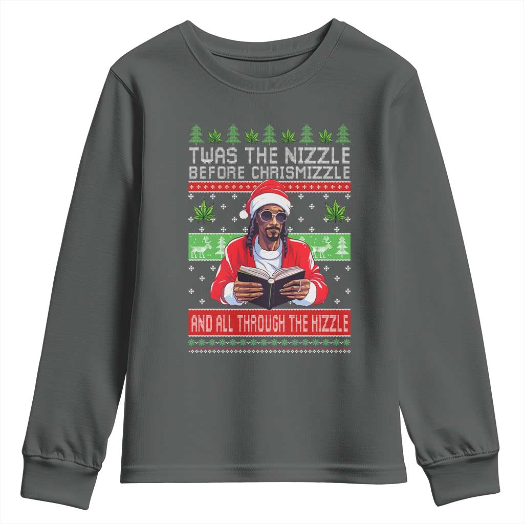 Funny Christmas Hip Hop Rap Gang Youth Sweatshirt Twas The Nizzle Before Chrismizzle And All Through The Hizzle Weed TS11 Dark Heather Print Your Wear