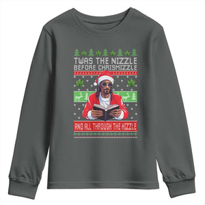 Funny Christmas Hip Hop Rap Gang Youth Sweatshirt Twas The Nizzle Before Chrismizzle And All Through The Hizzle Weed TS11 Dark Heather Print Your Wear