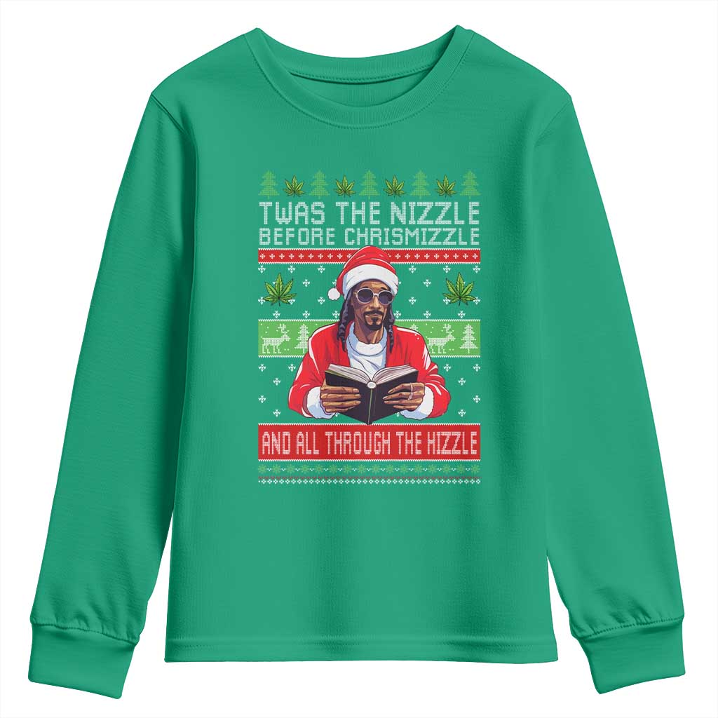 Funny Christmas Hip Hop Rap Gang Youth Sweatshirt Twas The Nizzle Before Chrismizzle And All Through The Hizzle Weed TS11 Irish Green Print Your Wear