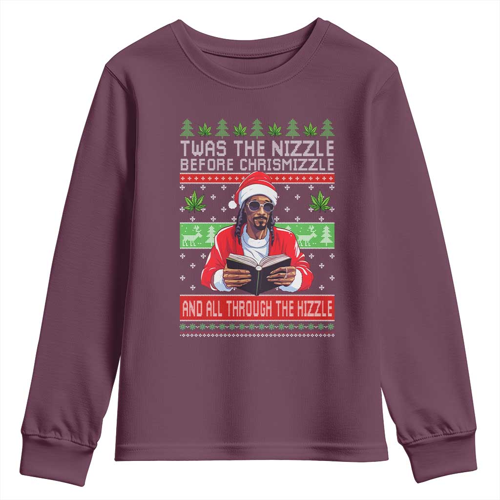 Funny Christmas Hip Hop Rap Gang Youth Sweatshirt Twas The Nizzle Before Chrismizzle And All Through The Hizzle Weed TS11 Maroon Print Your Wear
