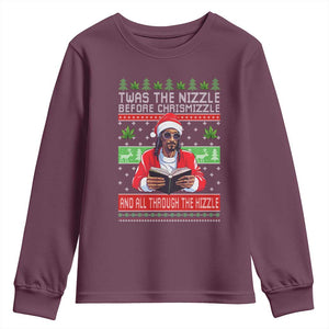 Funny Christmas Hip Hop Rap Gang Youth Sweatshirt Twas The Nizzle Before Chrismizzle And All Through The Hizzle Weed TS11 Maroon Print Your Wear