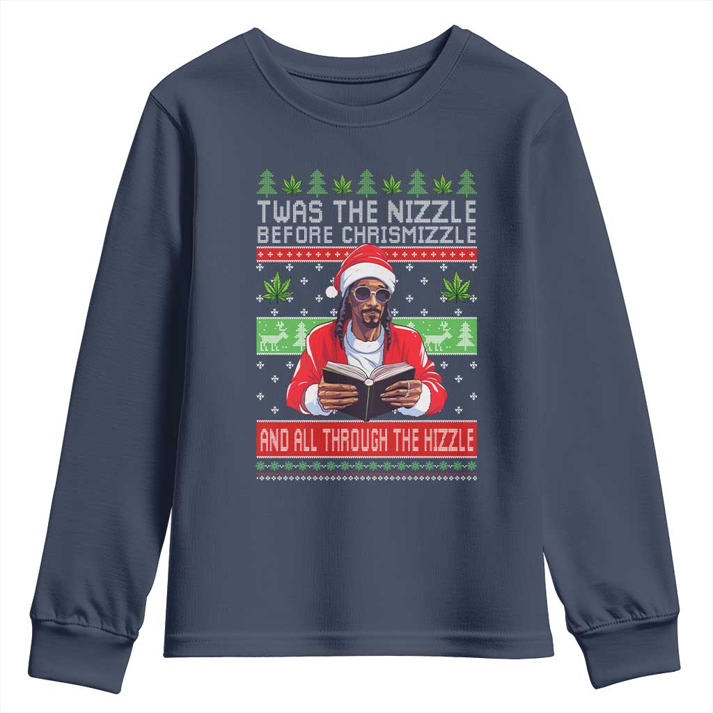 Funny Christmas Hip Hop Rap Gang Youth Sweatshirt Twas The Nizzle Before Chrismizzle And All Through The Hizzle Weed TS11 Navy Print Your Wear