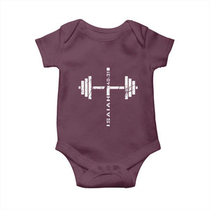 Christian Bible Gym Baby Onesie Jesus Weightlifter Workout Faith Isaiah 40 31 TS11 Maroon Print Your Wear