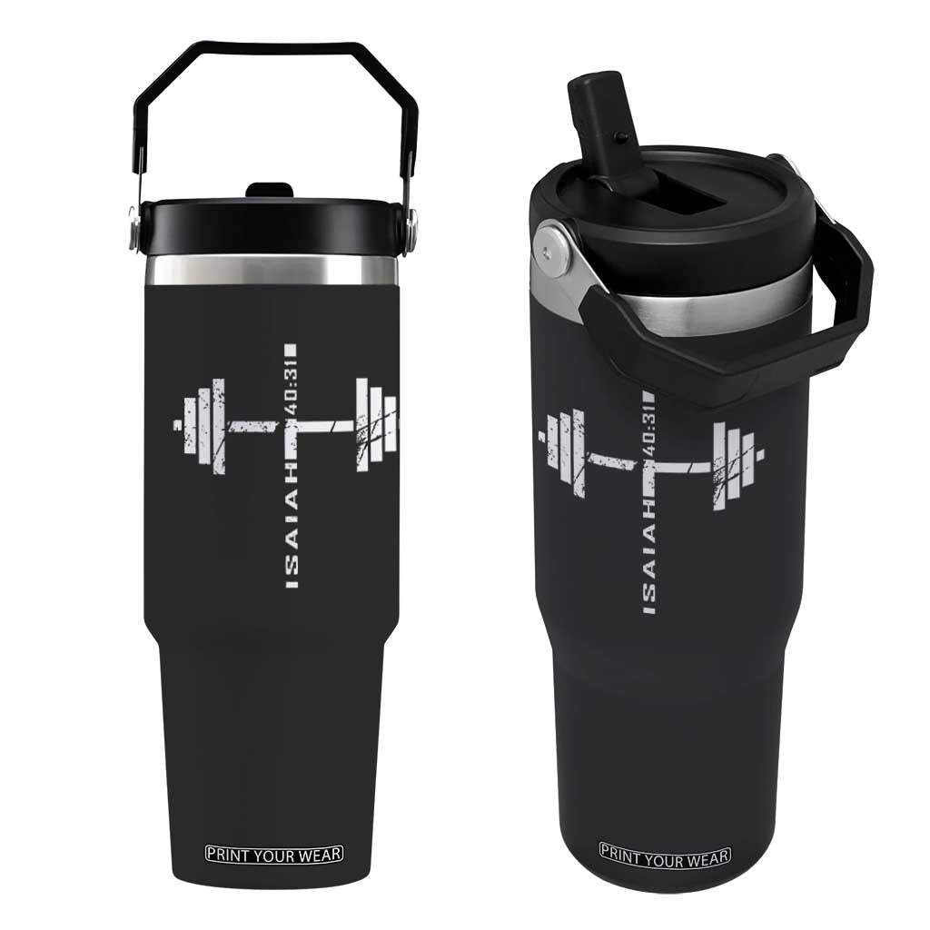 Christian Bible Gym Flip Straw Tumbler Jesus Weightlifter Workout Faith Isaiah 40 31 TS11 One Size: 30 oz Black Print Your Wear