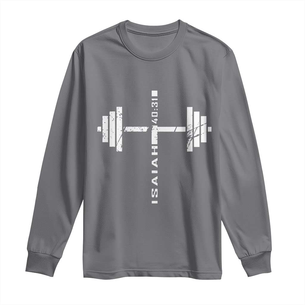 Christian Bible Gym Long Sleeve Shirt Jesus Weightlifter Workout Faith Isaiah 40 31 TS11 Charcoal Print Your Wear