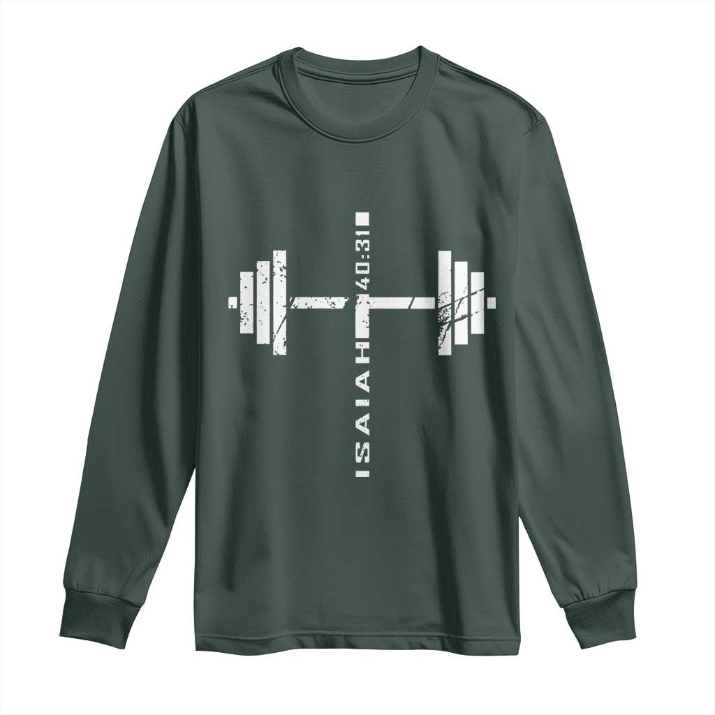 Christian Bible Gym Long Sleeve Shirt Jesus Weightlifter Workout Faith Isaiah 40 31 TS11 Dark Forest Green Print Your Wear