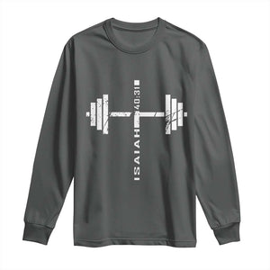 Christian Bible Gym Long Sleeve Shirt Jesus Weightlifter Workout Faith Isaiah 40 31 TS11 Dark Heather Print Your Wear