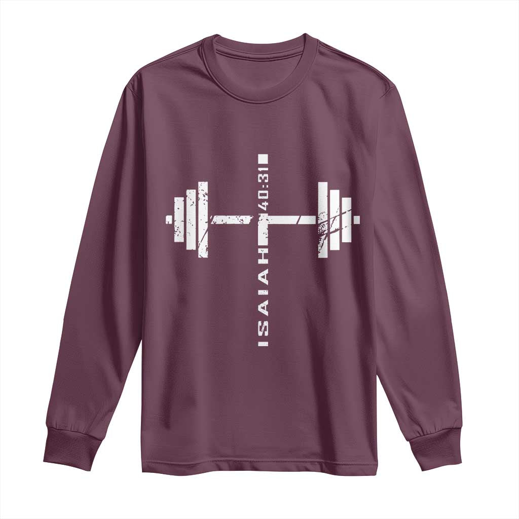 Christian Bible Gym Long Sleeve Shirt Jesus Weightlifter Workout Faith Isaiah 40 31 TS11 Maroon Print Your Wear