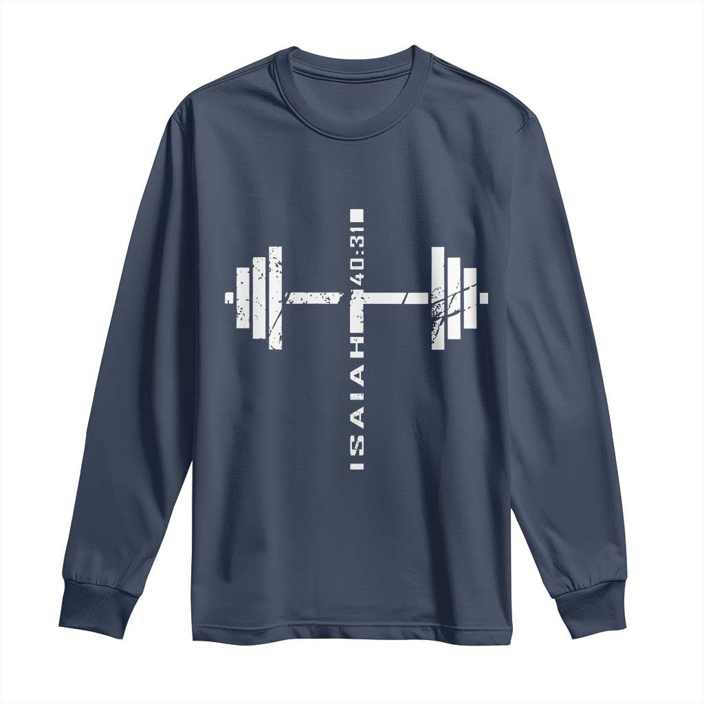 Christian Bible Gym Long Sleeve Shirt Jesus Weightlifter Workout Faith Isaiah 40 31 TS11 Navy Print Your Wear