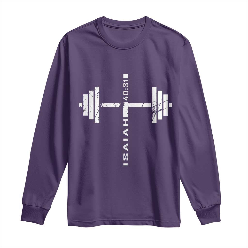 Christian Bible Gym Long Sleeve Shirt Jesus Weightlifter Workout Faith Isaiah 40 31 TS11 Purple Print Your Wear