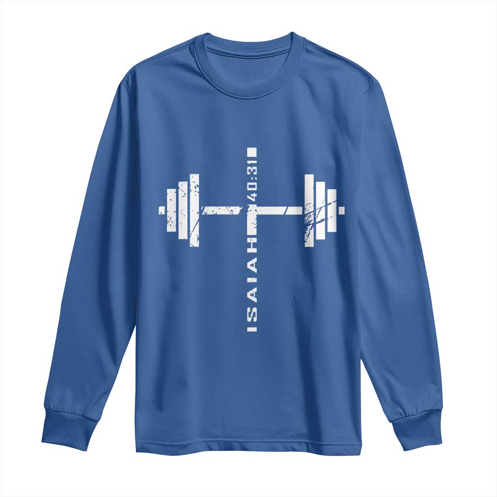 Christian Bible Gym Long Sleeve Shirt Jesus Weightlifter Workout Faith Isaiah 40 31 TS11 Royal Blue Print Your Wear