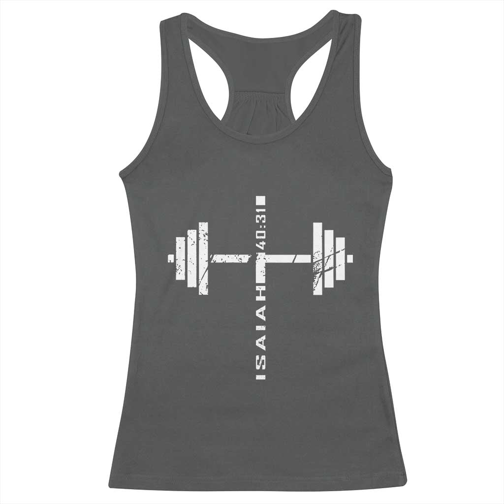 Christian Bible Gym Racerback Tank Top Jesus Weightlifter Workout Faith Isaiah 40 31 TS11 Dark Heather Print Your Wear