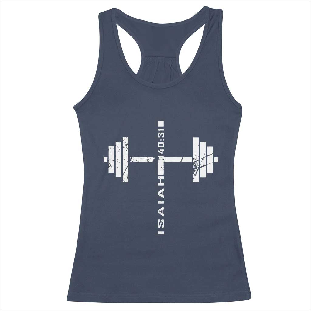 Christian Bible Gym Racerback Tank Top Jesus Weightlifter Workout Faith Isaiah 40 31 TS11 Navy Print Your Wear