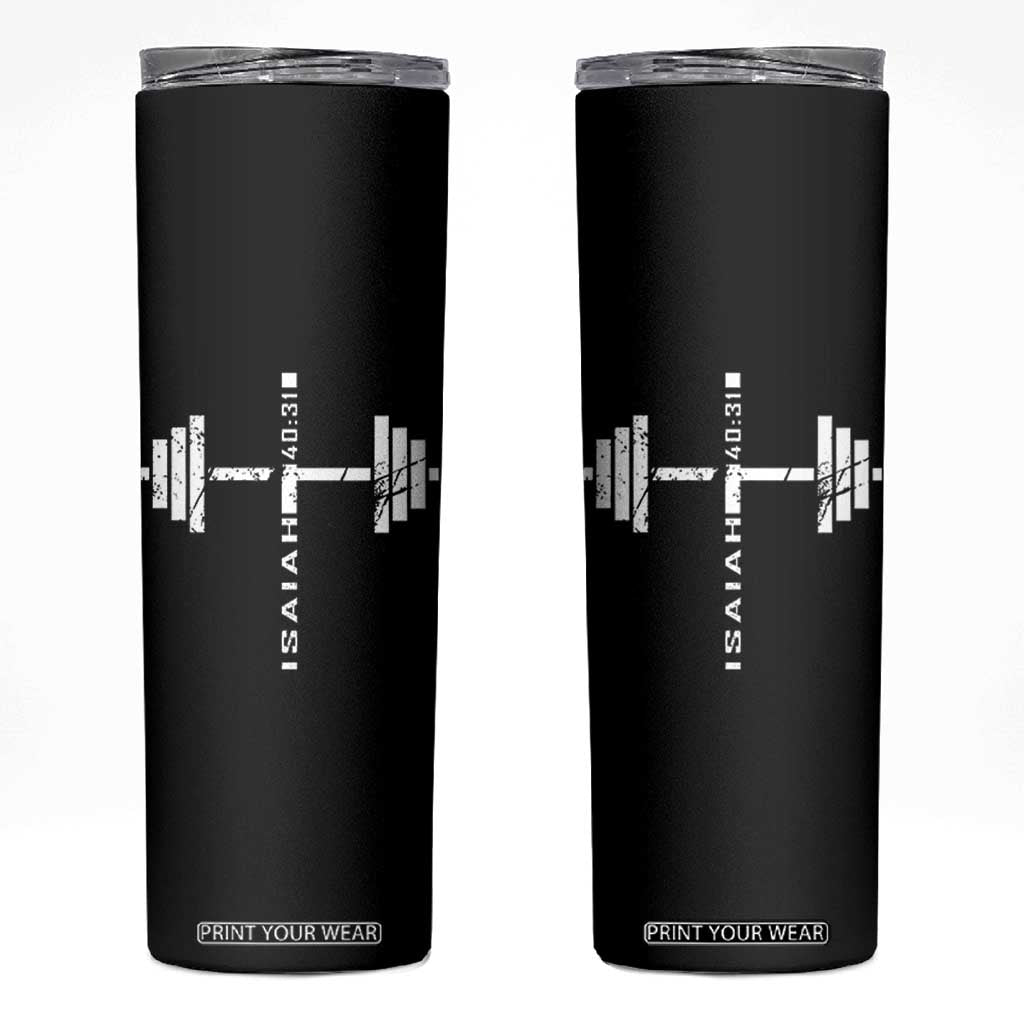 Christian Bible Gym Skinny Tumbler Jesus Weightlifter Workout Faith Isaiah 40 31 TS11 Black Print Your Wear