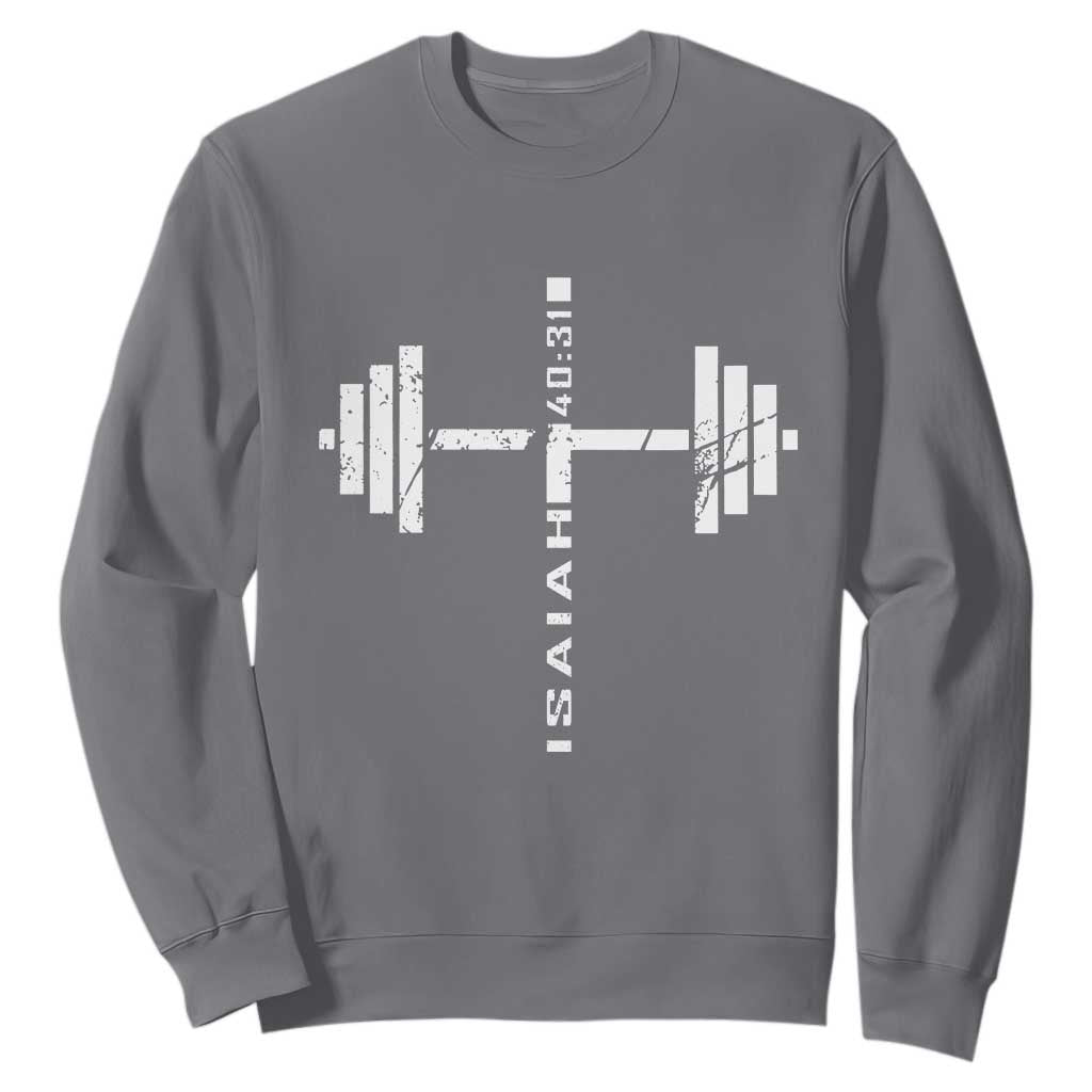 Christian Bible Gym Sweatshirt Jesus Weightlifter Workout Faith Isaiah 40 31 TS11 Charcoal Print Your Wear
