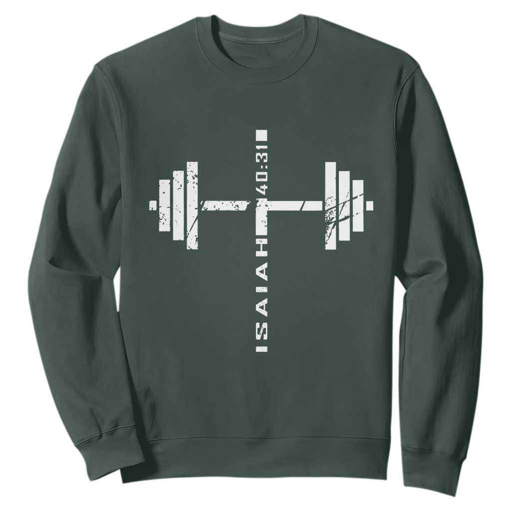 Christian Bible Gym Sweatshirt Jesus Weightlifter Workout Faith Isaiah 40 31 TS11 Dark Forest Green Print Your Wear