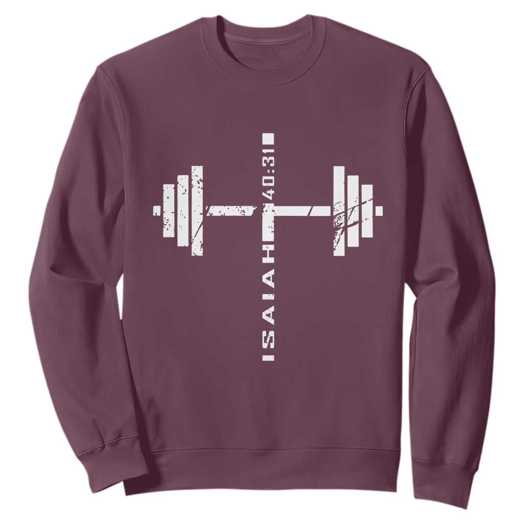 Christian Bible Gym Sweatshirt Jesus Weightlifter Workout Faith Isaiah 40 31 TS11 Maroon Print Your Wear