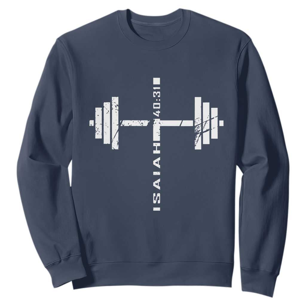 Christian Bible Gym Sweatshirt Jesus Weightlifter Workout Faith Isaiah 40 31 TS11 Navy Print Your Wear