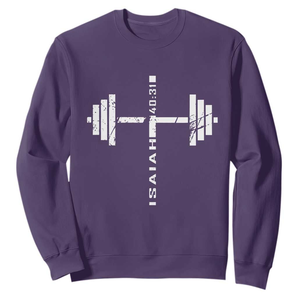 Christian Bible Gym Sweatshirt Jesus Weightlifter Workout Faith Isaiah 40 31 TS11 Purple Print Your Wear