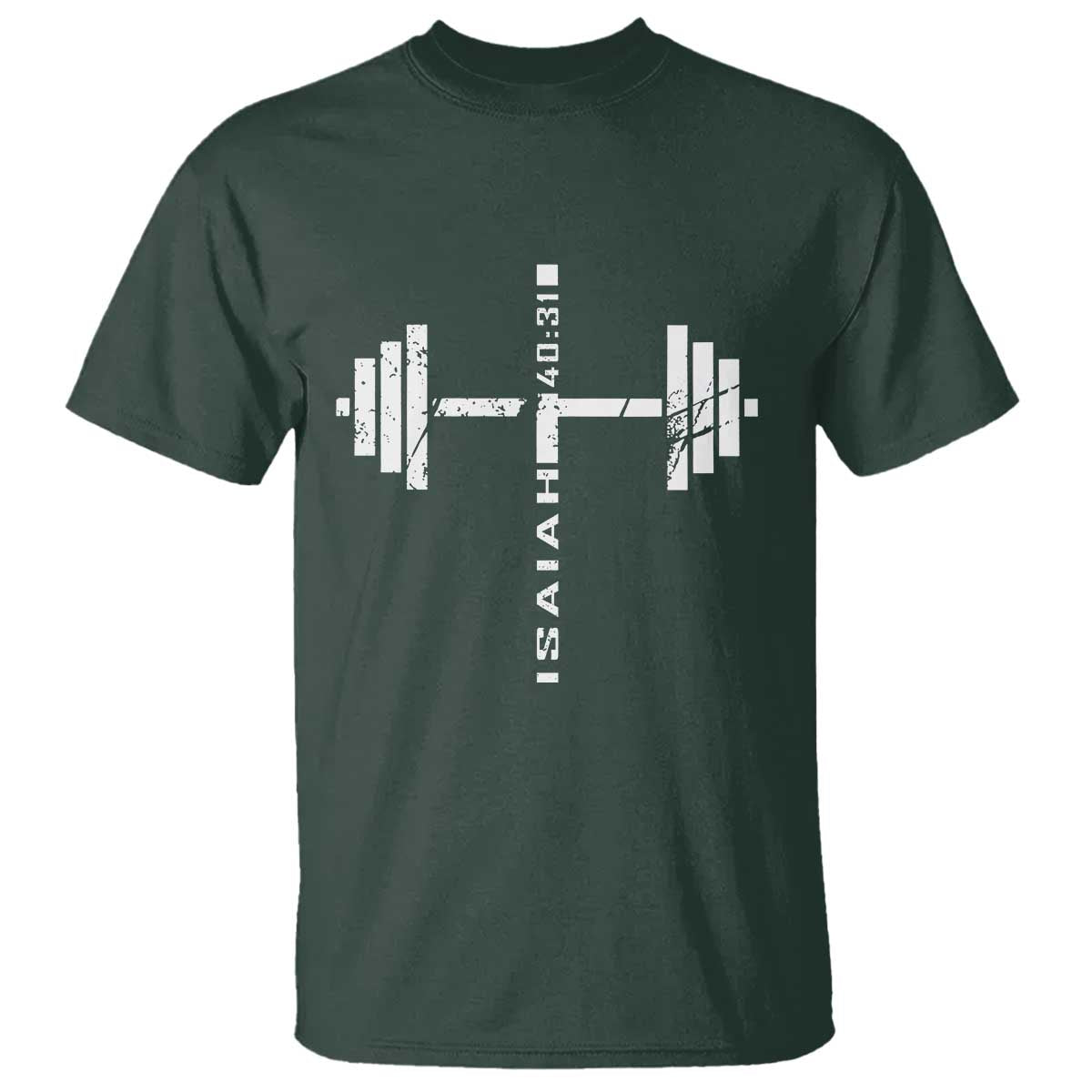 Christian Bible Gym T Shirt Jesus Weightlifter Workout Faith Isaiah 40 31 TS11 Dark Forest Green Print Your Wear