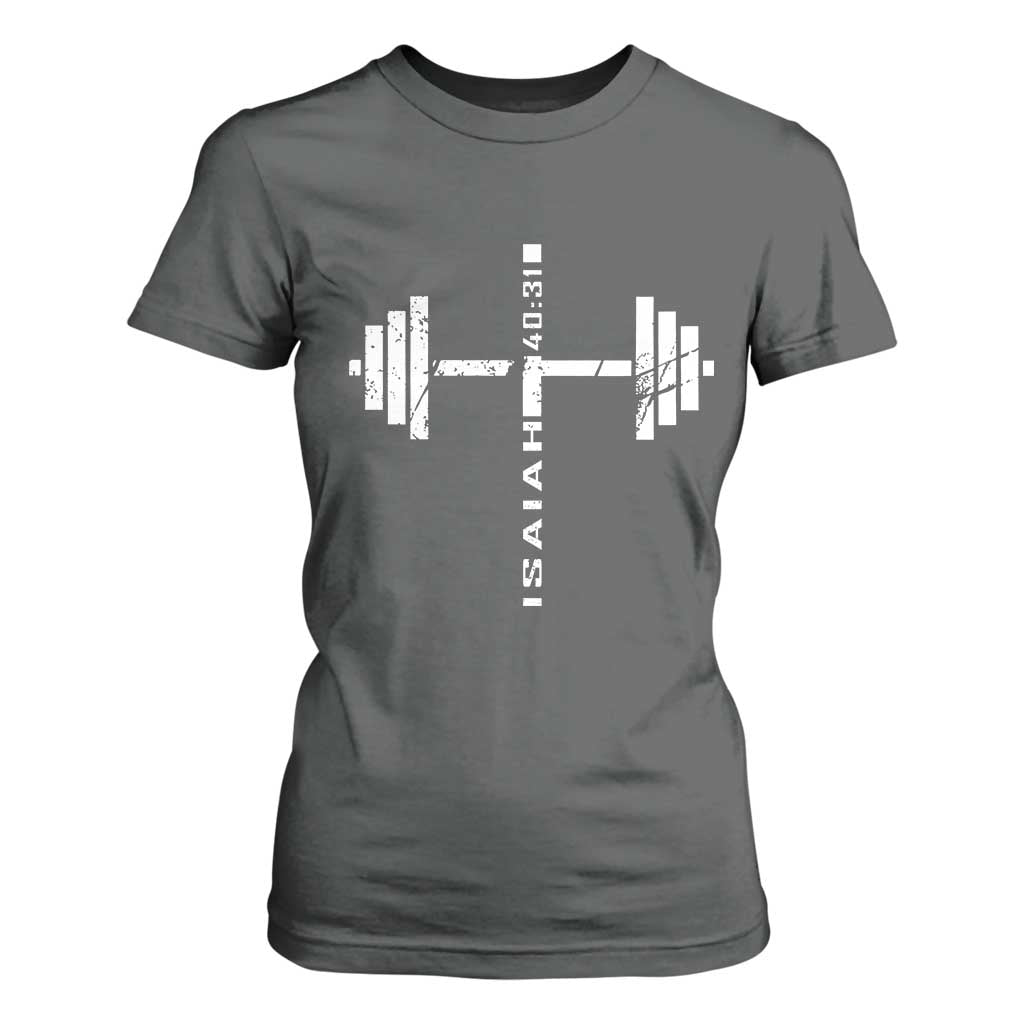 Christian Bible Gym T Shirt For Women Jesus Weightlifter Workout Faith Isaiah 40 31 TS11 Dark Heather Print Your Wear